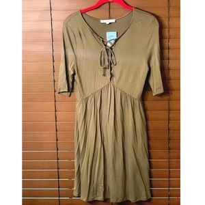 Lace Up Front Green Skater Dress